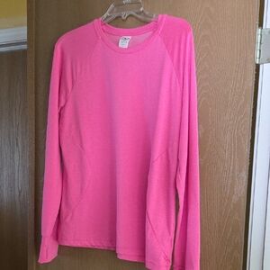 Athletic Works Pink Long Sleeve Crew Neck Top with Thumb Holes